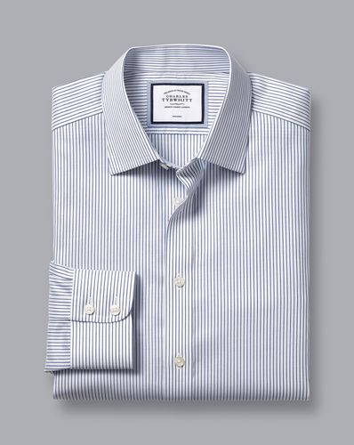 חולצה עם פסים כחולים גזרת סלים - Royal and white non-iron twill stripe