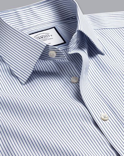 חולצה עם פסים כחולים גזרת אקסטרה סלים - Royal and white non-iron twill stripe