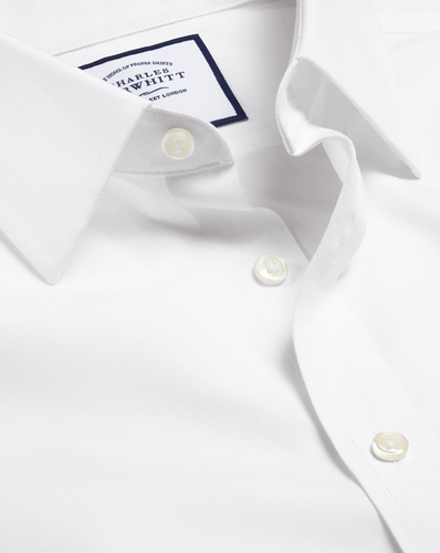 חולצה לבנה פופלין שרוול קצר גזרת קלאסיק -  Poplin Classic Fit Short Sleeve