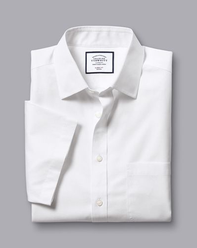 חולצה לבנה פופלין שרוול קצר גזרה רגילה -  Poplin Slim Fit Short Sleeve