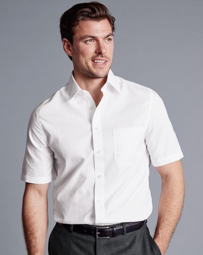 חולצה לבנה פופלין שרוול קצר גזרה רגילה -  Poplin Slim Fit Short Sleeve