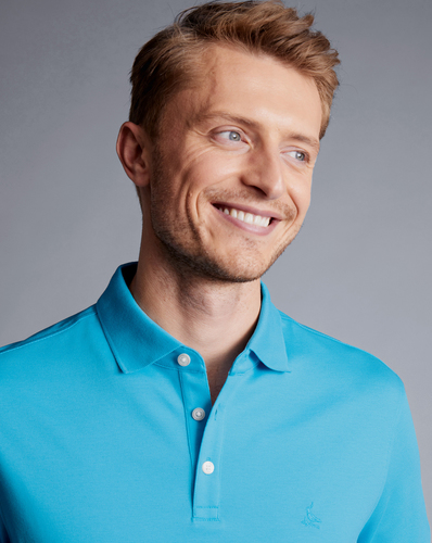 חולצת פולו  - Pique Polo - Turquoise blue solid