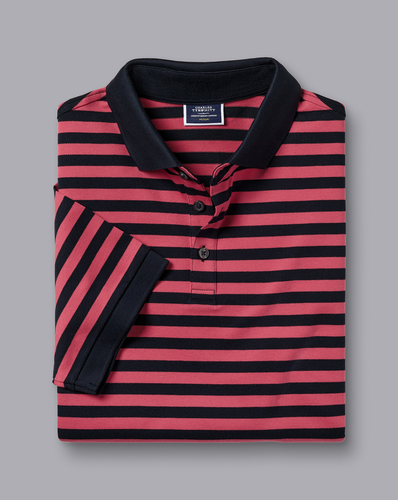 חולצת פולו  - Pique Polo - Bright pink and navy stripe