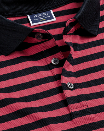 חולצת פולו  - Pique Polo - Bright pink and navy stripe