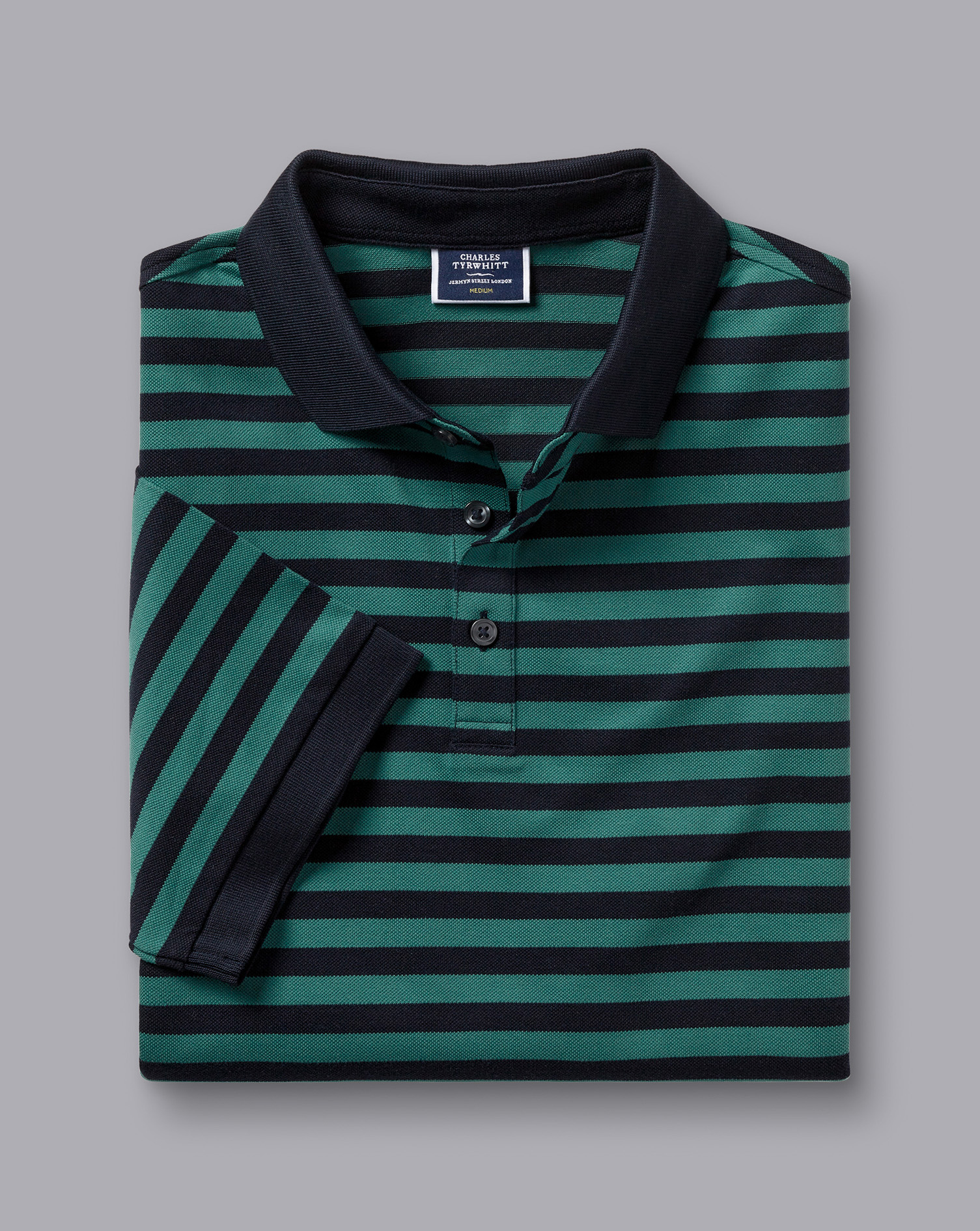 חולצת פולו  - Pique Polo - Spearmint and navy stripe