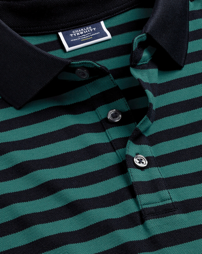 חולצת פולו  - Pique Polo - Spearmint and navy stripe