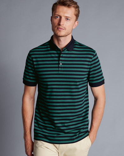 חולצת פולו  - Pique Polo - Spearmint and navy stripe