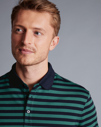 חולצת פולו  - Pique Polo - Spearmint and navy stripe