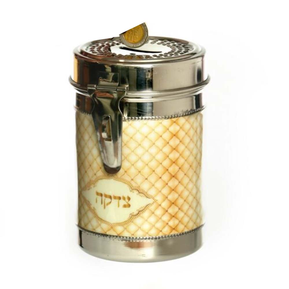 קופת צדקה נירוסטה מעויינים מוזהב