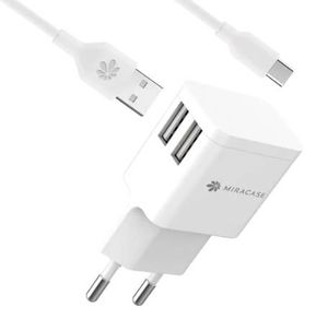 מטען קיר USB כפול 2.4A עם כבל טייפ-סי חברת Miracase באריזה מהודרת