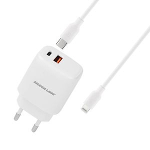 מטען קיר כפול PD20W + QC3.0 18W עם כבל טייפ-סי לאייפון