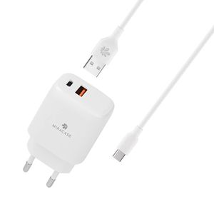 מטען קיר כפול PD20W + QC3.0 18W עם כבל טייפ-סי לטייפ-סי