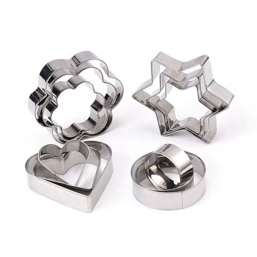 סט 12 חותכנים לב, פרח, עיגול וכוכב Set of cookie cutters