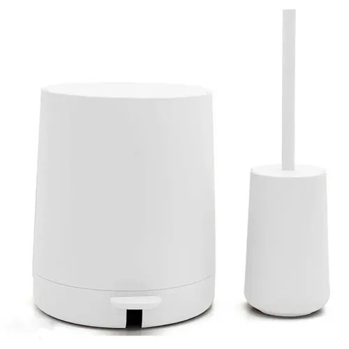 סט פח אשפה 4 ליטר ומברשת לשירותים Nordic Plus - לבן מט מתוך קולקציית סט אמבטיה + Nordic (דגם מלא) - איכות פרימיום בלתי מתפשרת ואחריות מלאה
