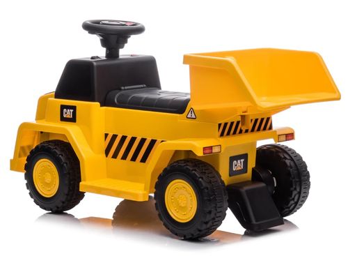 בימבה משאית עפר CAT ממונעת 6V לפעטות עם ארגז מתרומם ואפקטים קוליים בעברית