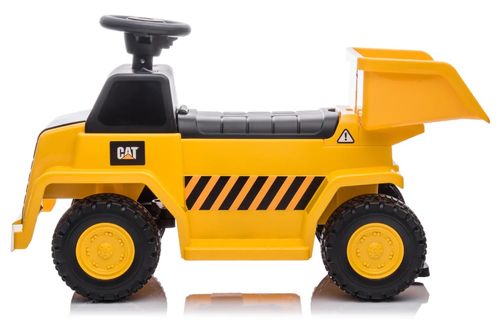 בימבה משאית עפר CAT ממונעת 6V לפעטות עם ארגז מתרומם ואפקטים קוליים בעברית