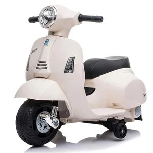 בימבה אופנוע ממונעת 6V וספה VESPA עם גלגלי עזר, מונע התהפכות, אורות ואפקטים קוליים בעברית - לבן
