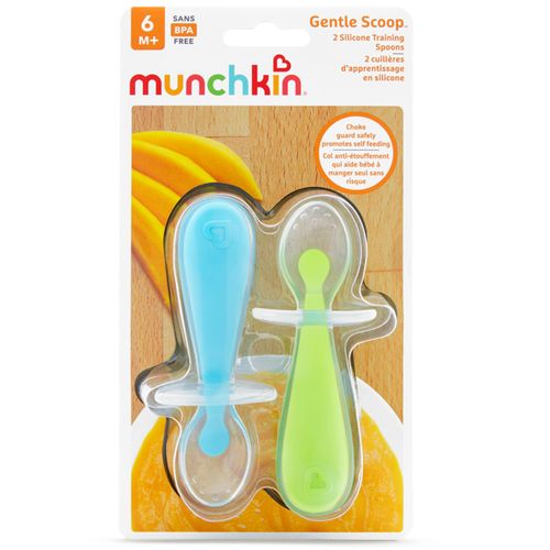 זוג כפיות סיליקון רכות במיוחד Gentle Scoop עם מחסום מונע חנק - כחול/ירוק פסטל