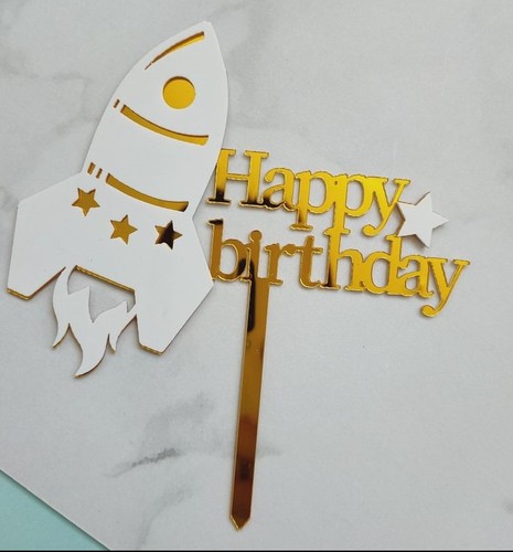 טופר אקרילי חללית HAPPY BIRTHDAY 