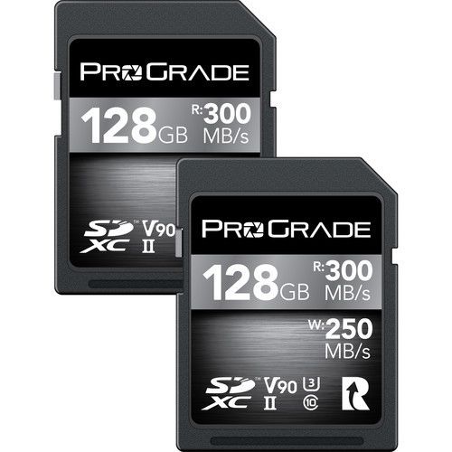 זוג כרטיסי זיכרון ProGrade 128GB SDXC UHS-II V90 Cobalt
