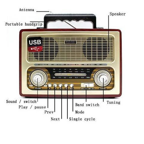 רדיו בעיצוב רטרו בלוטוס Kemai Portable Rechargeable Radio MD1800BT