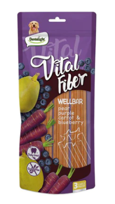 VITAL FIBER WELLBAR - חטיף דנטלי משלים לכלבים אגס,גזר סגול ואוכמניות 250 גרם מבצע 3+1