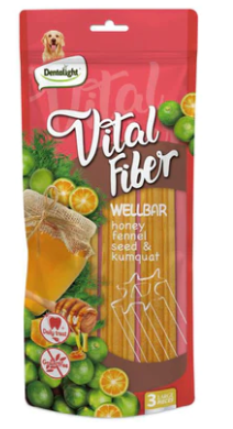 VITAL FIBER WELLBAR - חטיף דנטלי משלים לכלבים דבש,זרעי שומר ותפוז סיני 250 גרם מבצע 3+1