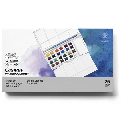 סט 24 צבעי מים בחצאי קוביות  COTMAN WATERCOLOUR (קופסת פלסטיק)