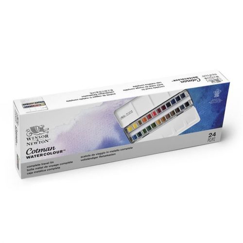 סט 24 צבעי מים בקוביות  COTMAN WATERCOLOUR בקופסת מתכת