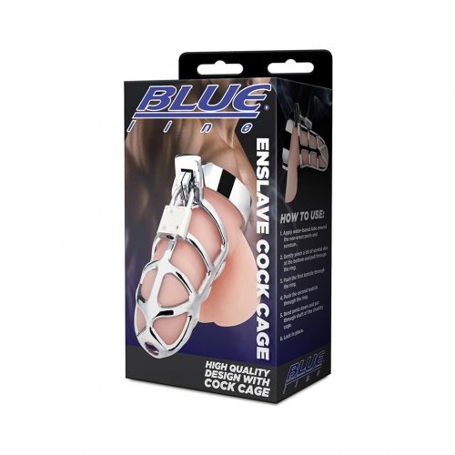 חגורת צניעות כלוב ממתכת לאיבר המין של הגבר Blue Line - Enslave Cock Cage