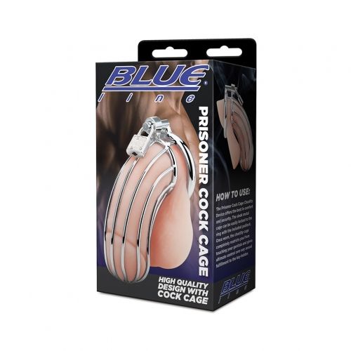 חגורת צניעות כלוב ממתכת לאיבר המין של הגבר Blue Line - Prisoner Cock Cage