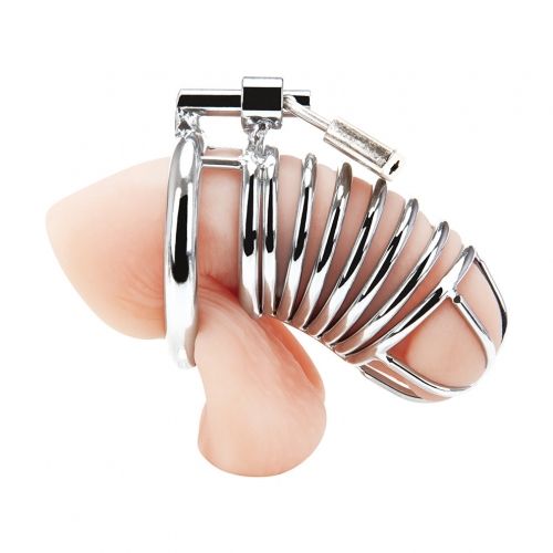 חגורת צניעות כלוב ממתכת לאיבר המין של הגבר Blue Line - Deluxe Chastity Cock Cage