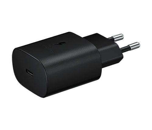 מטען קיר Samsung הכולל חיבור USB-C הספק עד כ- 25W ללא כבל, בצבע שחור