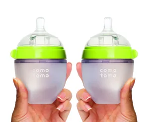 זוג בקבוקי סיליקון לתינוק 150 מ"ל עם 2 פתחי אוויר - ירוק