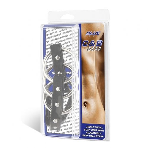 טבעת זקפה | Triple Metal Cock Ring With Adjustable Snap Ball Strap