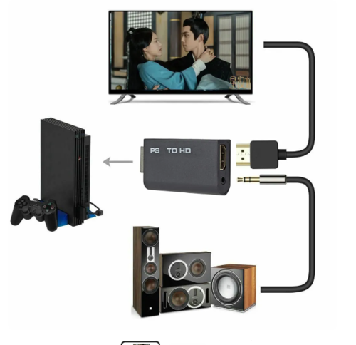 מתאם ממיר אודיו וידאו PS2 ל HDMI  עם פלט אודיו 3.5 מ