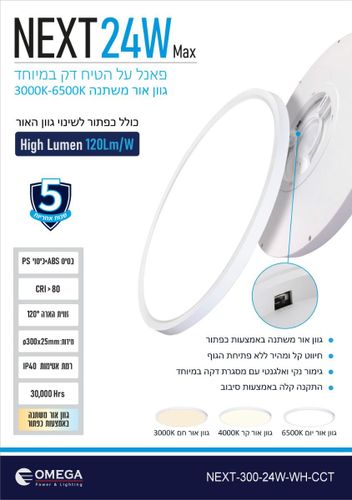 פאנל כפתור CCT לבן 25X300 מ