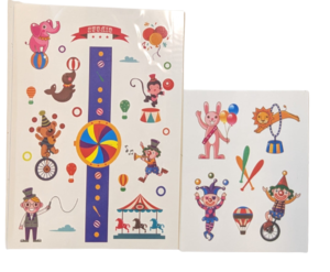 מדבקות קעקועים לילדים בדגמים של קרקס, 12 יחידות