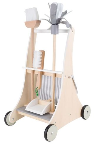 עגלת כלי ניקוי מעץ עם 5 אביזרי משחק