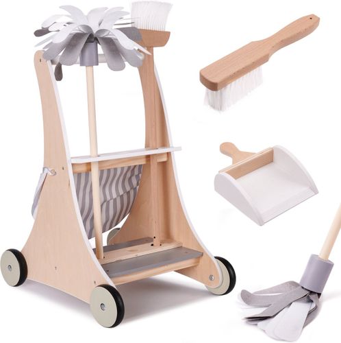 עגלת כלי ניקוי מעץ עם 5 אביזרי משחק