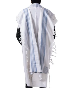 טלית גדול תשבץ פסים תכלת- מידה 55- משכן התכלת 