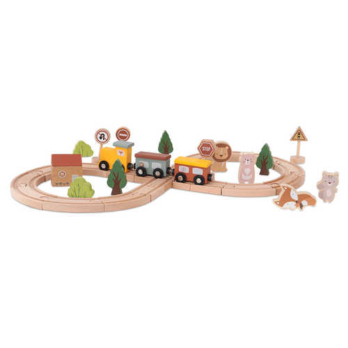 רכבת מעץ 35 חלקים עם קרונות וחיות - דייניז