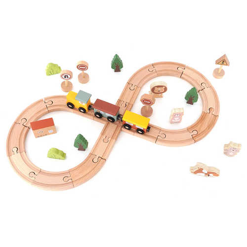רכבת מעץ 35 חלקים עם קרונות וחיות - דייניז