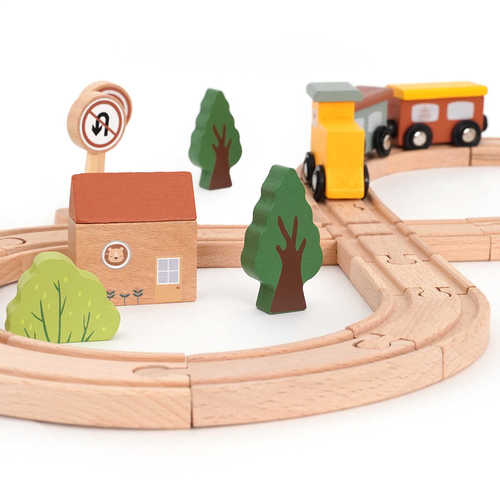 רכבת מעץ 35 חלקים עם קרונות וחיות - דייניז