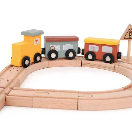 רכבת מעץ 35 חלקים עם קרונות וחיות - דייניז