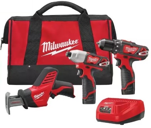 סט מברגות + מסור חרב 12V כולל סוללה 2AH מבית milwaukee