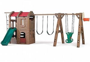 מתקן חצר גדול עם 2 נדנדות + נדנדת גליידר, מגלשה, סולם טיפוס ובית 8014