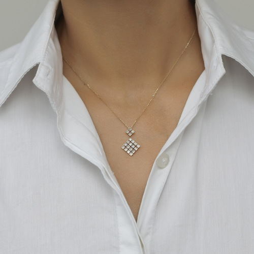שרשרת ותליון מעויני יהלומים 0.48ct זהב 14K