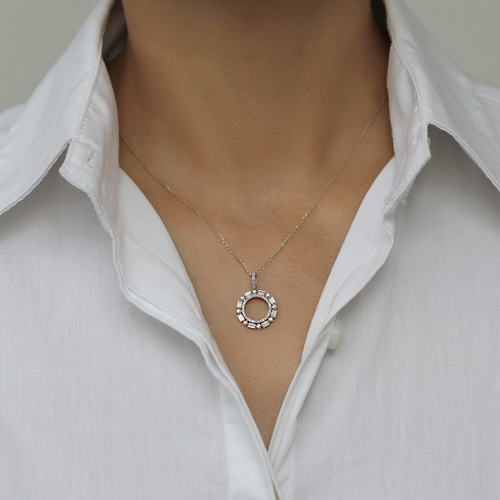 שרשרת ותליון מעגל יהלומים 0.50ct מזהב 14K