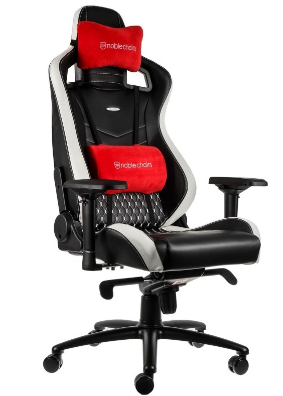 כיסא גיימינג עור אמיתי Noblechairs EPIC Real Leather Gaming Chair Black/White/Red